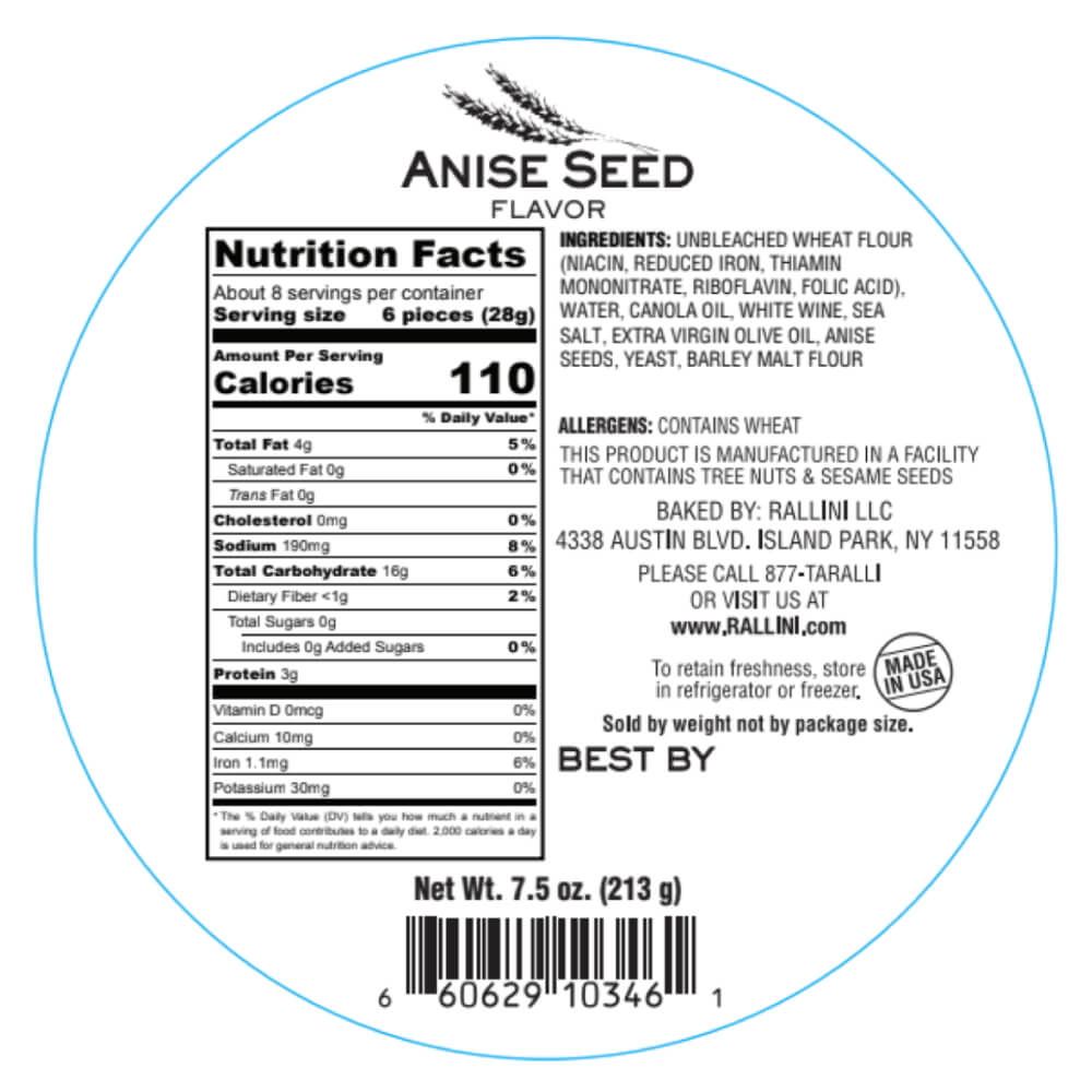 Anise seed taralli nutrition facts