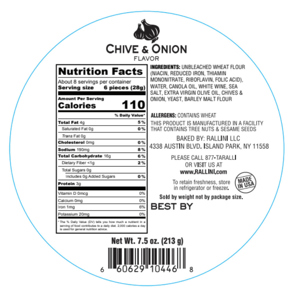 chive onion taralli nutrition facts
