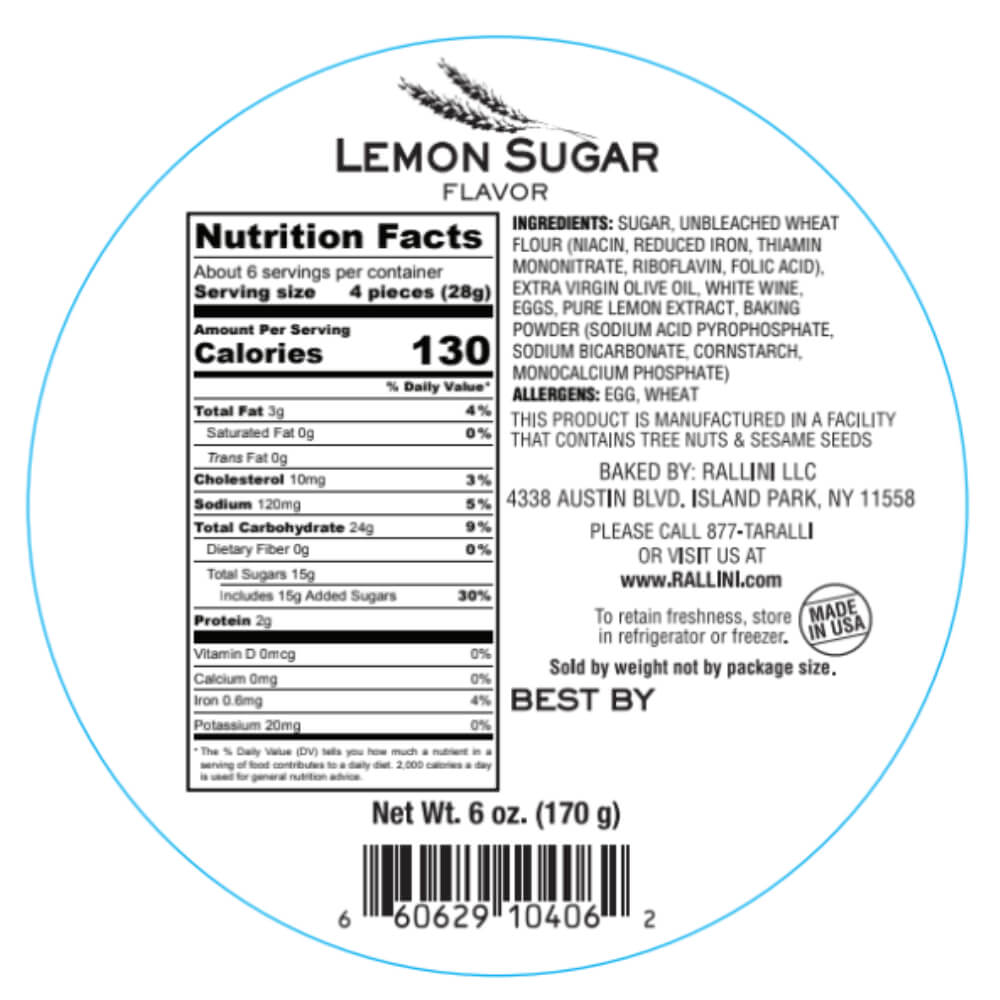 lemon sugar taralli nutrition facts