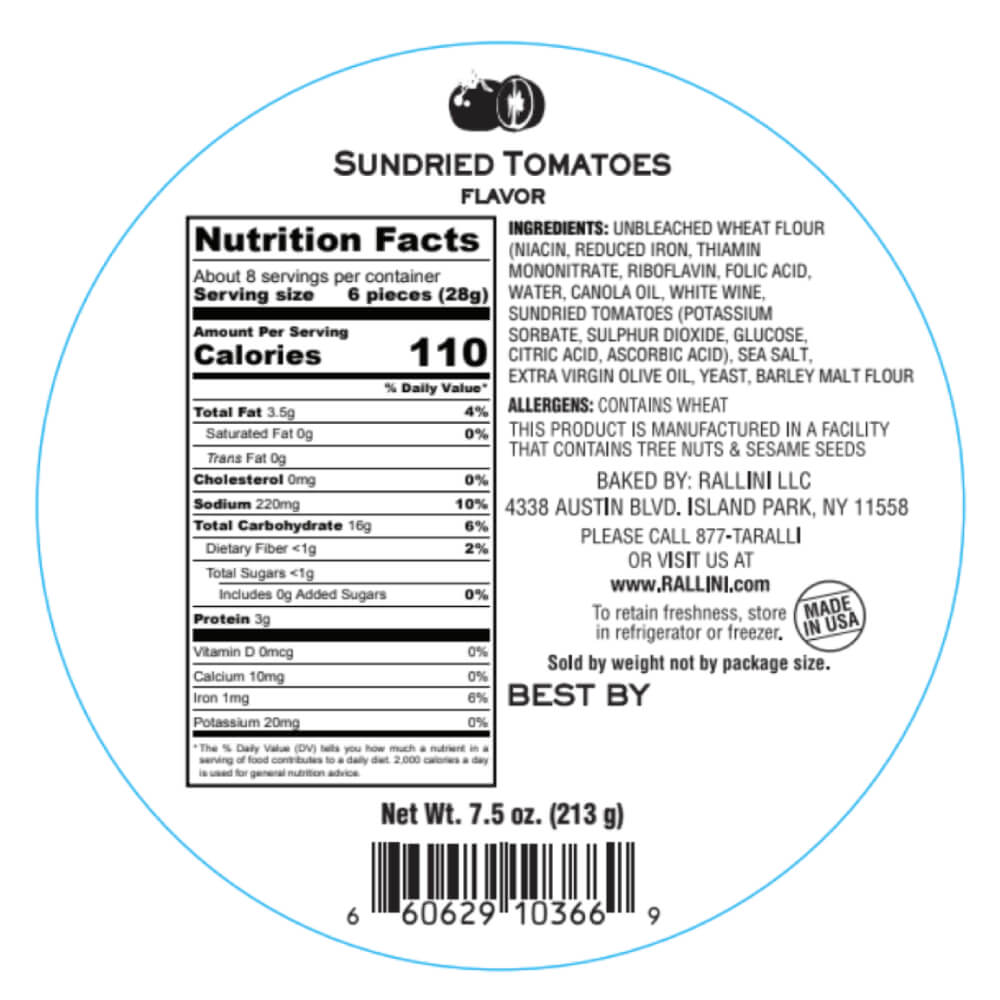 sundried tomatoes taralli nutrition facts